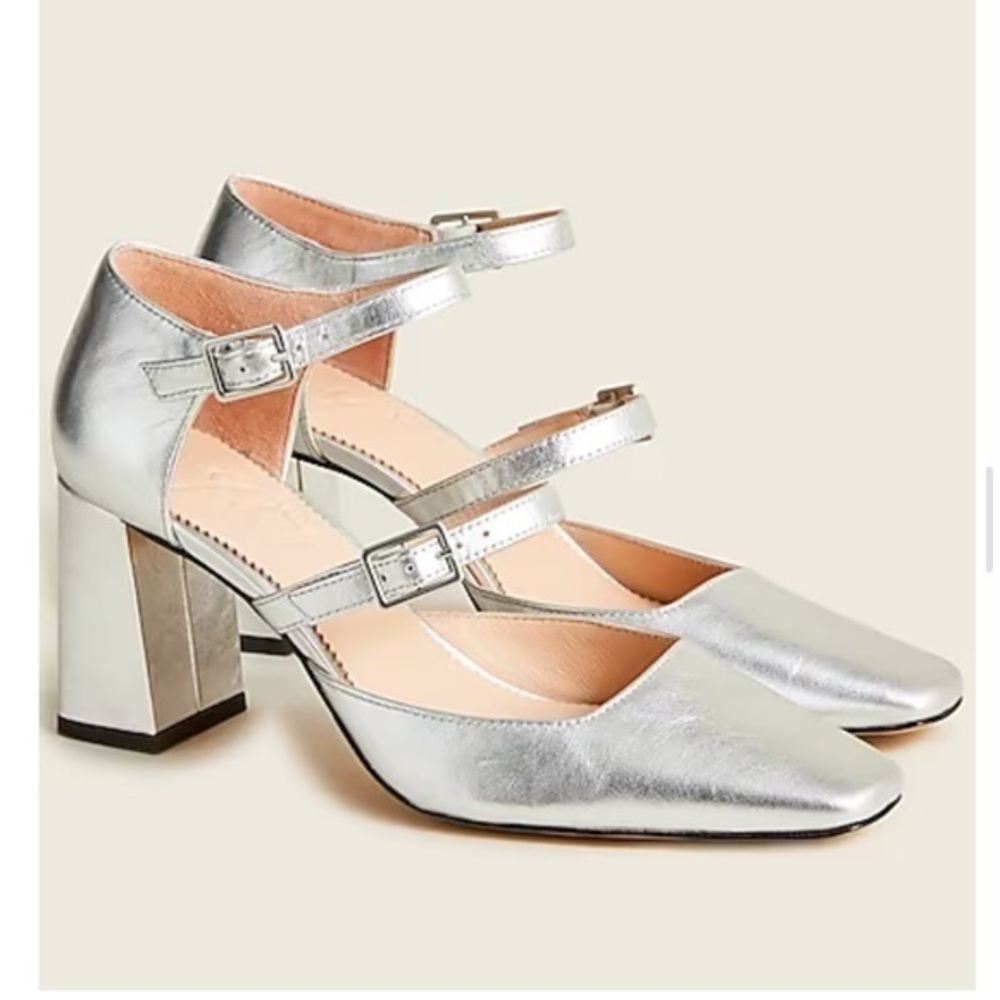 Jcrew Marta double-strap pumps in metalilc, NWT, size 9.5